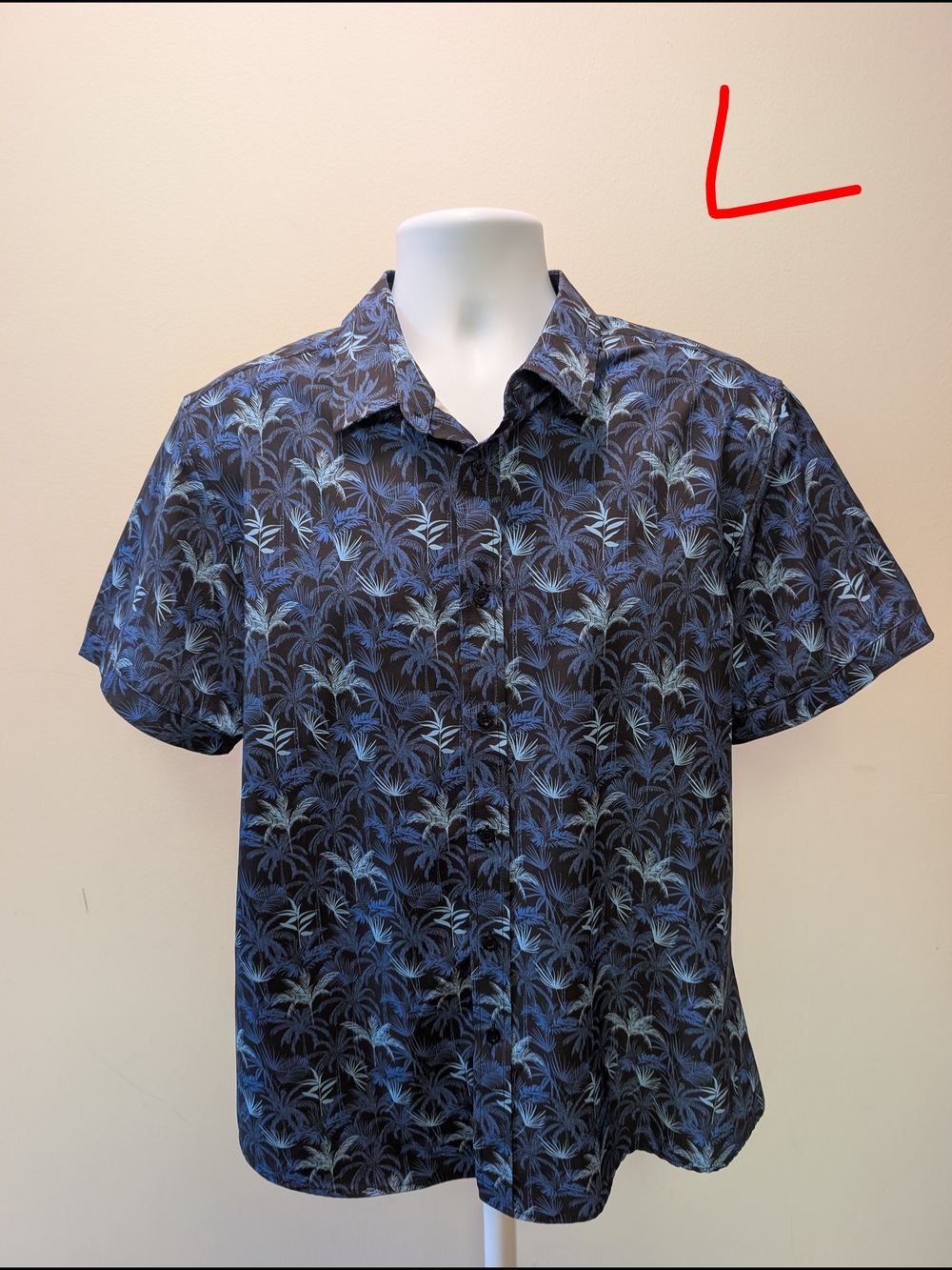 Men's Short Sleeve Button-Down Shirt - Blue Tropical Print